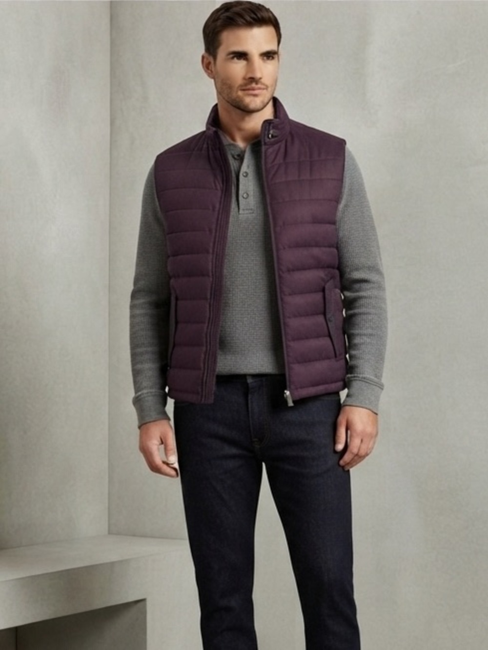 Ted Baker Men’s Quilted Burgundy Puffer Vest Size 4 Large Full Zip Lightweight